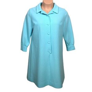 Large Vintage 1960s Light Blue Stretch Dress Long Sleeve Max Men Retro Event